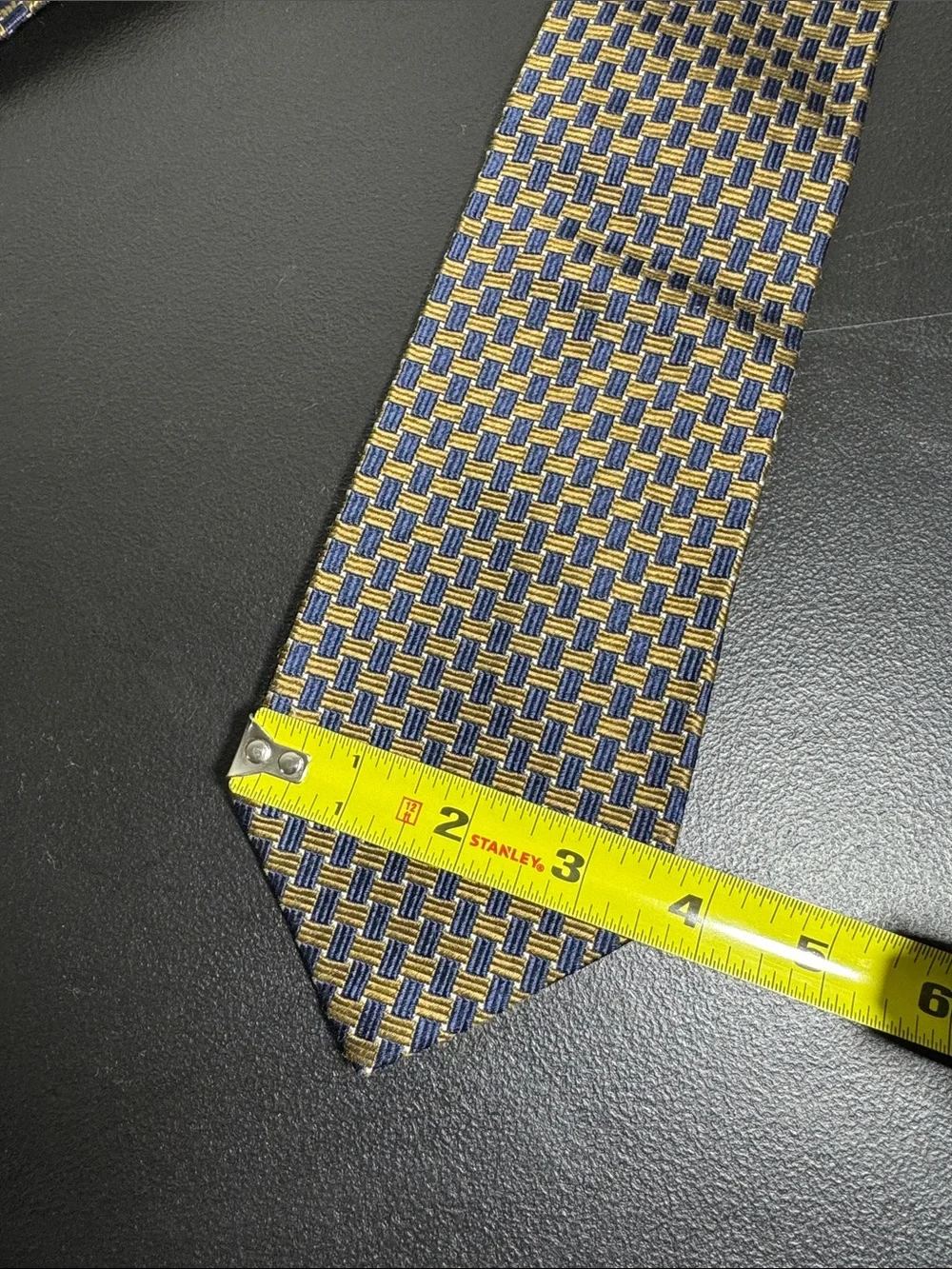 Tiffany & Co mens brown blue check jacquard 100% silk luxury neck tie EUC